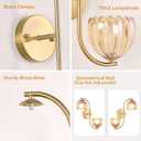 Battery Operated Wall Sconce, 2-Lights Vinatge Brass Wall Lighting Up and Down with Amber Tulip Shade for Living Room, Bedroom, Symmetrical 2 Pack