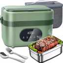 MDHAND Heated Lunch Box - Cordless Electric Lunch Box for Adults, 18000mAh Battery Powered Self Heating Food Warmer for Office Work Car Travel Outdoors, Scheduled Heating & 1.5L Stainless Container (Green)