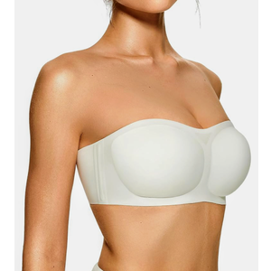 OEAK Womens Strapless Seamless Bandeau Bra Supportive Padded Push Up Wireless Comfortable Tube Bra ,L, White