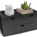 Bamboo Desk Organizer with 3 Drawers, Countertop Organizer with Drawers Makeup Storage Drawer 3 Drawer Tabletop Storage Organization Box Home Office WorkspaceBlack