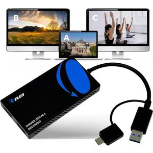 OREI SplitExtend HDMI Splitter Extended Display for Dual Monitor - Multi-Monitor Display 3 Separate Screens - USB A & USB-C Adapter to HDMI 2.0, 4K@30Hz Output 1, 1080p Output 2 for Windows, Mac OS G (Blue)