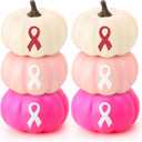 6 Pcs Artificial Pink Pumpkins Bulk Breast Cancer Awareness Decorations 3 Colors Pink Pumpkins with Ribbon for Fall Halloween Table Centerpieces Breast Cancer Party Decor