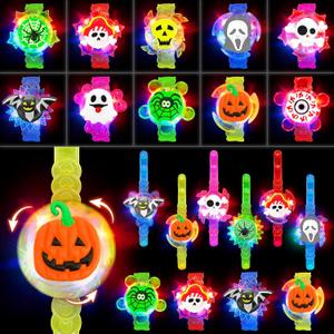 [ Rotating & 3 Modes] 20 Pack Halloween Spin Glow in the Dark Bracelets Party Favors Fidget Toys, Light Up Bracelets Bulk Halloween Theme Trick or Treat Toys for Classroom Prize Gifts Party Supplies