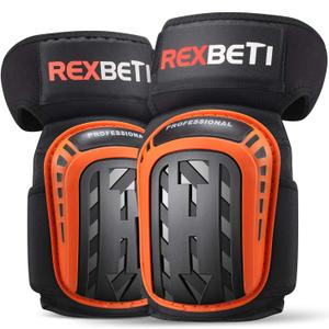 REXBETI Knee Pads for Work, Construction Knee Pads for Men, Heavy Duty Comfortable Anti-slip Foam Gel Knee Pads for Gardening Flooring and Cleaning, Strong Stretchable Straps, Orange (Black)