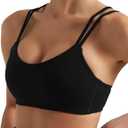 Yoga Sports Workout Bras for Women Seamless Molded Cup Spaghetti Double Strap Bra Wirefree Scoop Neck Tank Top Bras (Medium, Black)