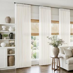 Natural Ivory Pinch Pleat Linen Curtains 102 Inches Long 4 Panels Set, 40"W x 102"L