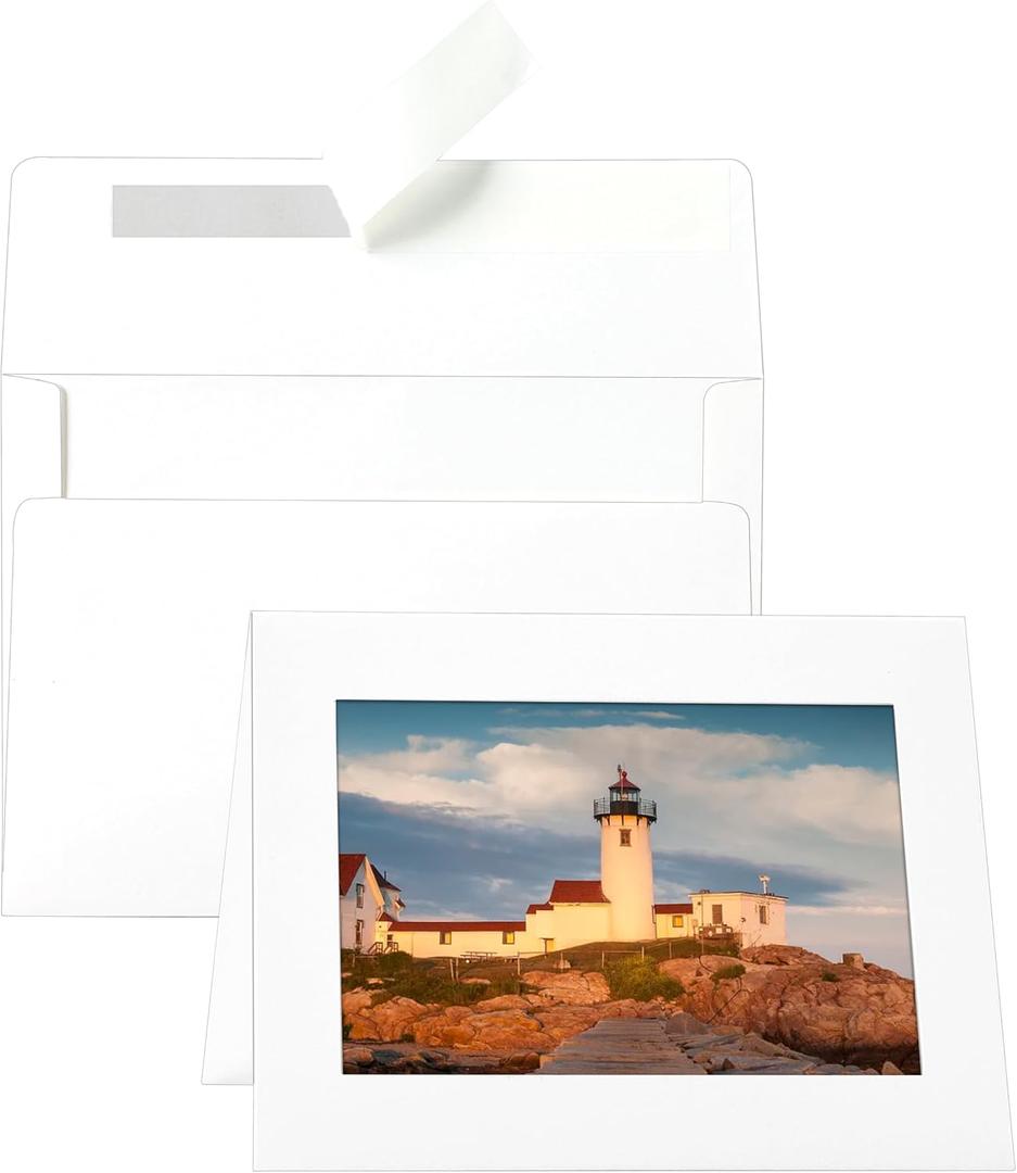 Silunkia 60 Packs White Photo Frame Cards with Envelopes for 5 x 7 Picture, Paper Picture Frames, Photo Folders with Self Seal Envelopes for Classroom DIY Birthday Graduations Wedding Postcards