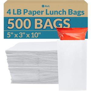 Reli. White Paper Bags | 500 Count | Paper Lunch Bags Ideal for Small Lunches and Crafts | Perfect for Sandwiches and Snacks (4 LB | White | 500 Pack)