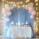 Tulle Backdrop Curtain with Lights String 10FT X 8FT Baby Blue Sheer Tulle Backdrop Curtains for Wedding Birthday Party Reception Photo Booth Background Decorations (2 Panels 5x8FT)