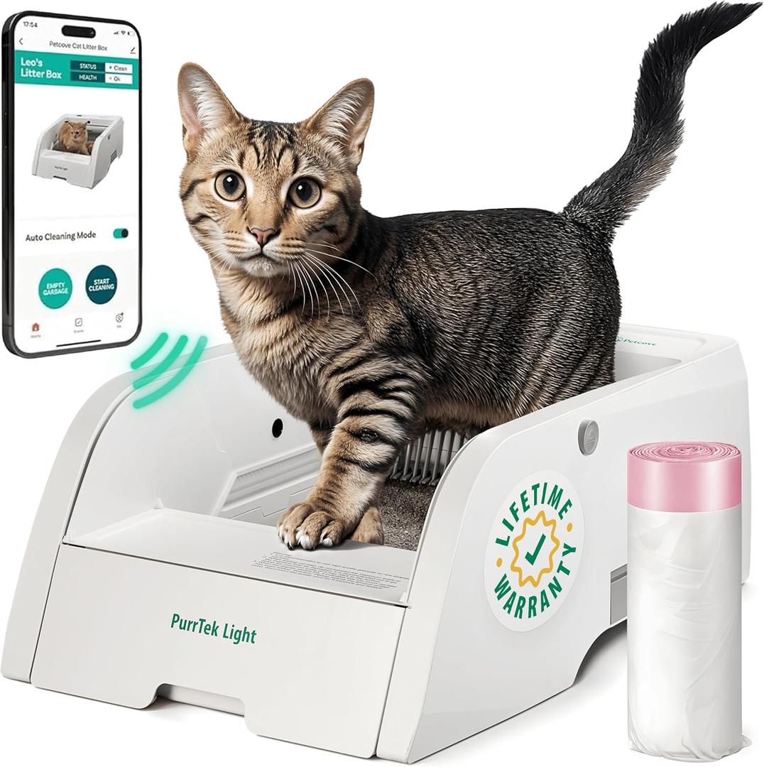 Self Cleaning Litter Box with Auto Safety Sensors for Multiple Cats - Automatic Cat Litter Box Self-Cleaning - Covered Ultra Odor Removal - Smart APP Control - Compatible On All WiFi - Electric Robot (Light - Pack of 1 Bag)