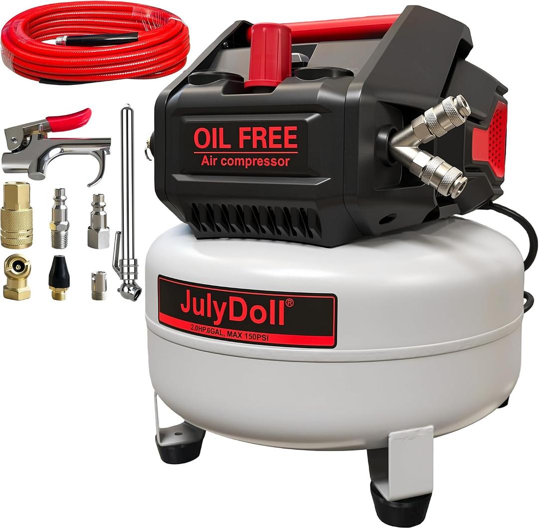 6 Gallon Pancake Air Compressor, 2.0 HP, Max 150 PSI, Oil-Free Motor