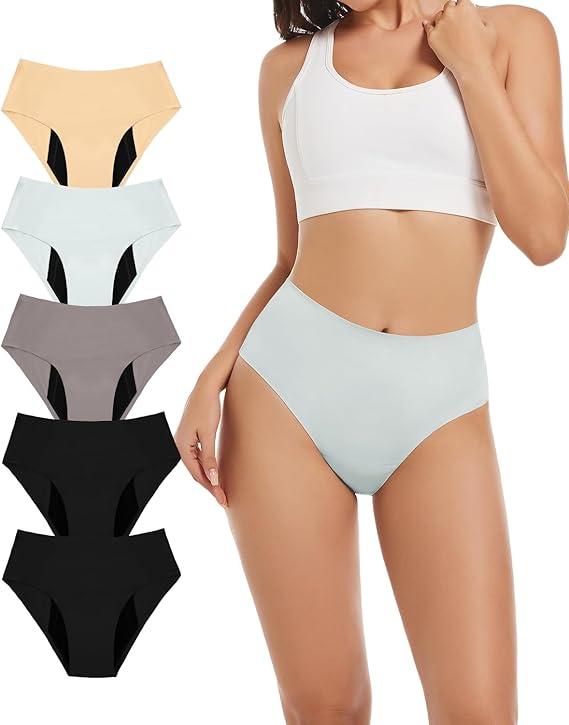 TIICHOO Period Underwear Heavy Flow High Waisted Period Bikini Panties Leakproof Underwear Briefs Pack of 5, XS