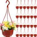 Roshtia 24 Pcs Hanging Plastic Planter Pot with Hook Flower Pots Baskets Hanging Nursery Planter Holder for Outdoor Indoor Plant Garden(Brown,6.7 Inch)