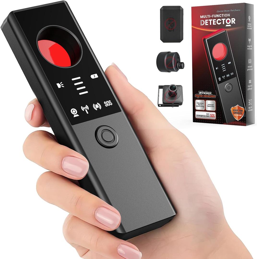 Anti-Spy Hidden Camera Detector - 6-in-1 GPS Tracker & Bug Detector, Signal Scanner, Rechargeable Privacy Protector for Solo Users/Hotel/Office/Home/Car with Intrusion Alert & SOS Flash Alert,Black