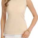 QUALFORT Womens Wool Blend Sweater Sleeveless Tank Tops Knitted Crew Neck (Beige, M)