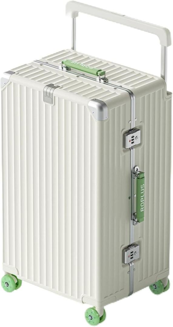 Aluminium Frame Checked-Luggage with Smooth Jelly Wheels, Hardside Zipperless Rolling Suitcase with TSA Lock (WhiteGreen, 28-Inch)