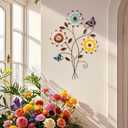 DETENE Metal Sunflower Wall Decor with Butterfly 3D Colorful Outdoor Wall Art Fence Decorations for Patio Metal Flowers Wall Hanging Ornament for Garden Porch Living Room Balcony Farmhouse