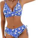 AI'MAGE Bikini Set for Women Triangle Floral Print Bikini Set Two Piece Swimsuit V Neck Bathing Suits (Large)
