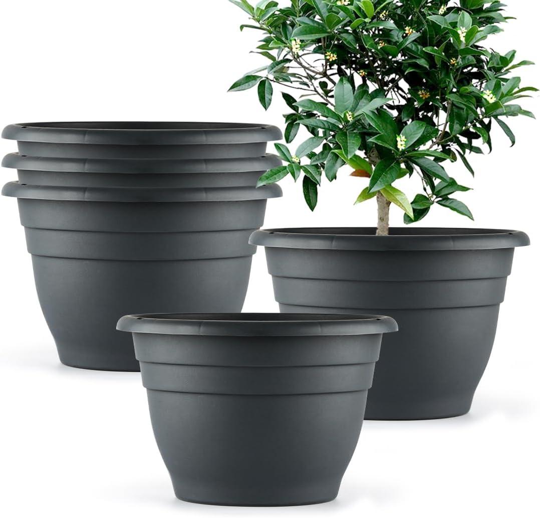Plant Pots Set of 5, 10" Outside Diameter Flower Pots, 8.5" Inner Diameter Plant Planters with Drainage Hole, Durable Garden Pots Perfect for Indoor & Outdoor Plant Planting, Decor, Gray