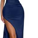 Memoriesea Women's Sexy One Shoulder High Split Cocktail Wedding Party Maxi Dress. Size S, Blue
