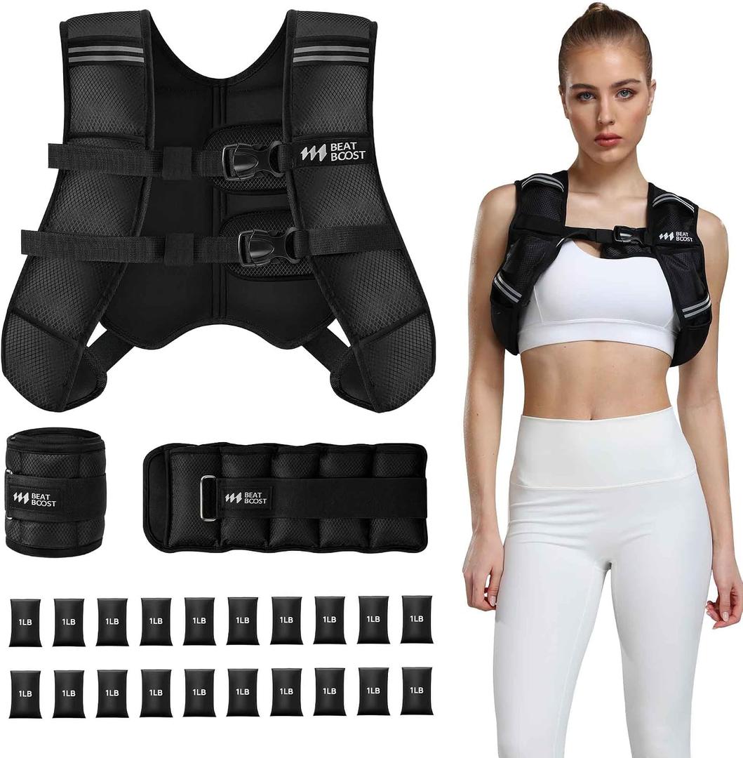 BeatBoost Adjustable Weighted Vest for Men Women, Vest Set, Adjustable 0-20LB Set