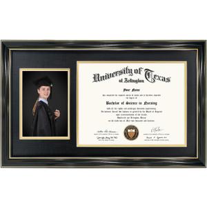 GraduationMall 11x19 Black Diploma and Photo Frame for 8.5x11 Certificate,5x7 Picture,Tempered Glass,Black over Gold Double Mat GraduationMall 11x19 Black Diploma and Photo Frame for 8.5x11 Certificate,5x7 Picture,Tempered Glass,Black over Gold Double Mat
