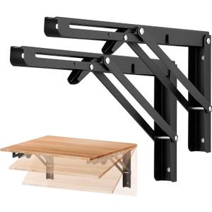 Ravinte 2 Pack 12 Inch Folding Shelf Brackets Matte Black, Heavy Duty Collapsible Brackets for Tables and Benches Space-Saving Design