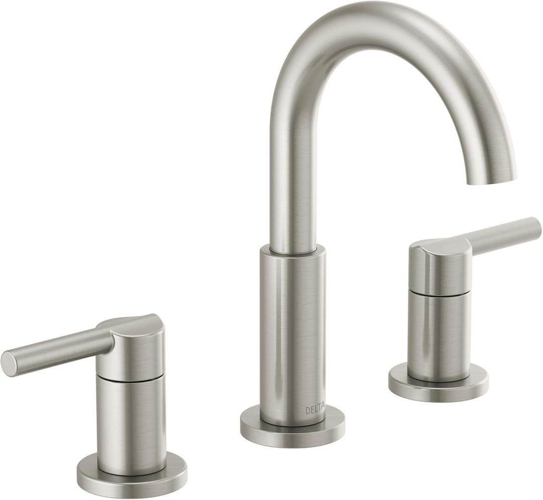Delta Nicoli Brushed Nickel Faucet 3 Hole, 8 Inch Widespread Bathroom Sink Faucet for Vanity, Push-Pop Drain Assembly, Stainless 35749LF-SS