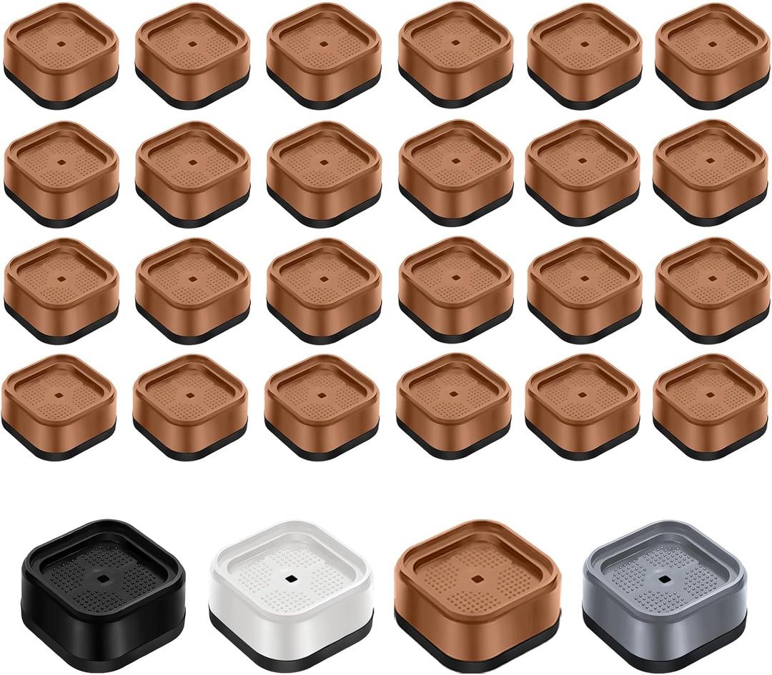 shouwuhho 24 Pack Furniture Risers Adjustable Bed Risers Heavy Duty Lifts Height 1", Square Stackable Bed Risers 1, 2 or 3 Inch for Desk Leg Table Couch Sofa Chair Bed Frame Legs Dorm, Brown