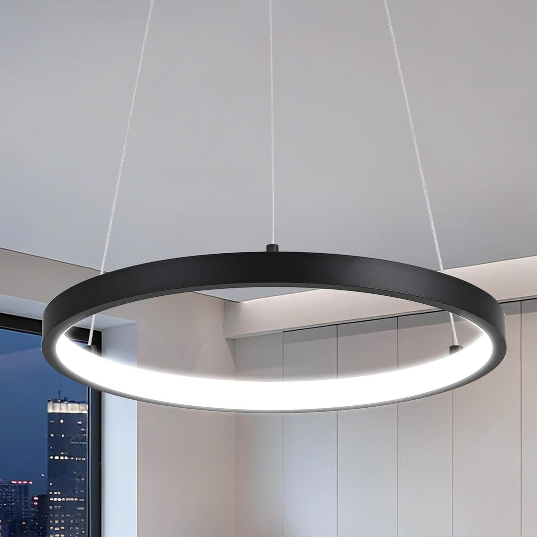 12" Ring Modern Led Chandelier Black Led Ring Chandelier Modern Pendant Lights Adjustable Height Light Contemporary Light Fixture for Kitchen Island Bedroom Kitchen Island Dining Room