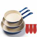 Hwxjvzoc 3-Piece Nonstick Cast Iron Skillet Set, Ceramic-Reinforced Interior, Rustproof & Stick-Free, Premium Enameled Cast Iron Alternative, Blue & Red, Durable, Easy Clean, All Cooktops