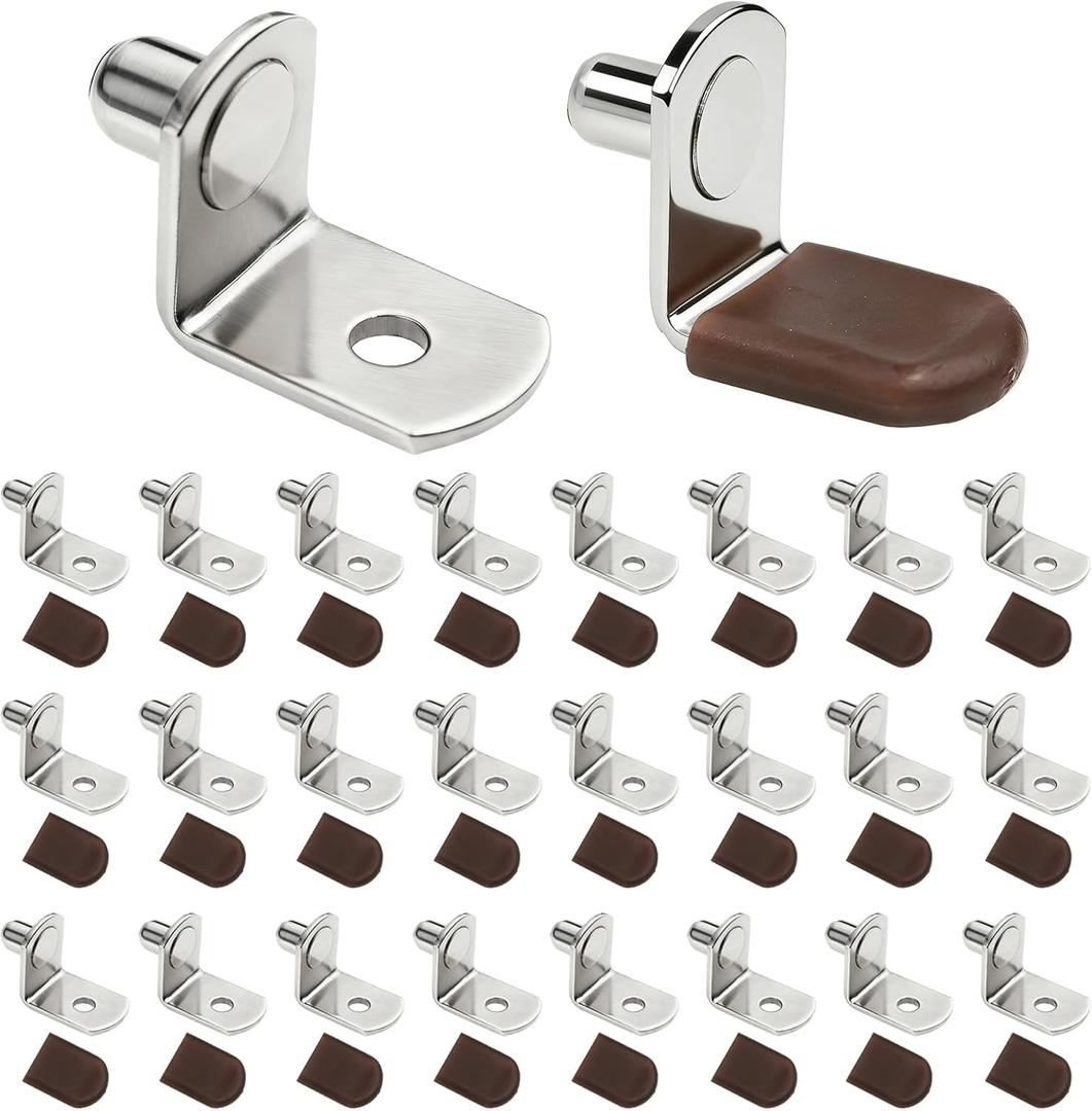 1/4 inch Shelf Pegs for Shelves Cabinet Shelf Support Ppegs Metal Shelving Pins for Bookshelf Furniture Kitchen Closet Heavy Duty Pegs Bracket for Sshelves in Cabinet L-Shaped Metal Shelf Clips 30Pcs (6.35*8mm)