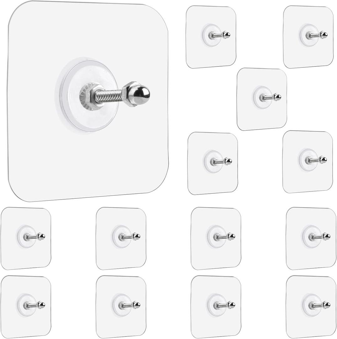 Wall Hangers Without Nails, 14 Packs Heavy Duty Adhesive Hooks, Wall Hooks for Hanging, Screw Free Sticker, Seamless Screws for Wall Mount, 2 in 1 Reusable (18mm)