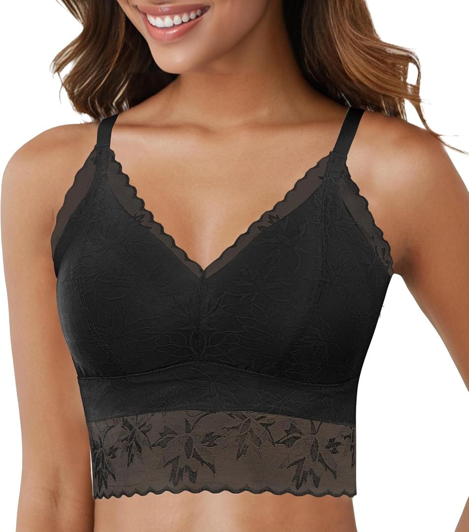 Lace Bralettes for Women Comfortable Slik Padded Seamless Wireless Bras (Black, XL)