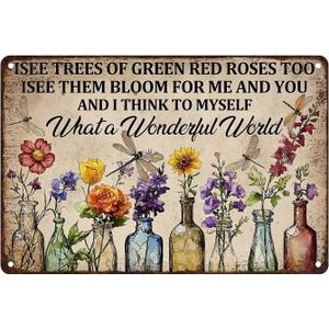 Vintage Rustic Botanical Garden Decor Metal Tin Sign Dragonfly Flower Wall Art Plaque Gifts For Women Mom Plant Lover Outdoor Patio Sunroom Backyard Porch 8x12 Inch