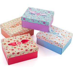 Floral Gift Boxes with Lids & Ribbons (20 Pack) 8" x 6.3" x 3.5" Decorative Printed Treat Boxes for Gift Giving, Soaps, Chocolate, Small Presents, Christmas, Birthdays, Bridesmaid, Diwali, Bulk, Empty