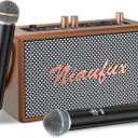 Karaoke Machine, Retro-Design Speaker with 2 Wireless Microphones for Adults & Kids, Portable Karaoke System for Home Party, Bluetooth/AUX/USB/TF/TWS Support, Gifts for Women & Girls - Brown