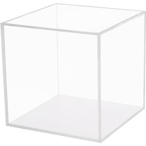Transparent Acrylic Square Cube Containers with Lid Storage Boxes, Action Figures Home Storage Organizing Toys Craft Supplies Display Case with White Base, Countertop Plexiglass Case, 4x4Inch (Cube-4x4x4in, 1Pcs)