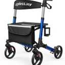 Foldable Rollator Walker with Seat for Seniors, Aluminum Frame Rolling Walkers with 8" All-Terrain Wheels, Ergonomic Wrist Support, Compact Folding Walker with Wheels & Cup Holder, Blue