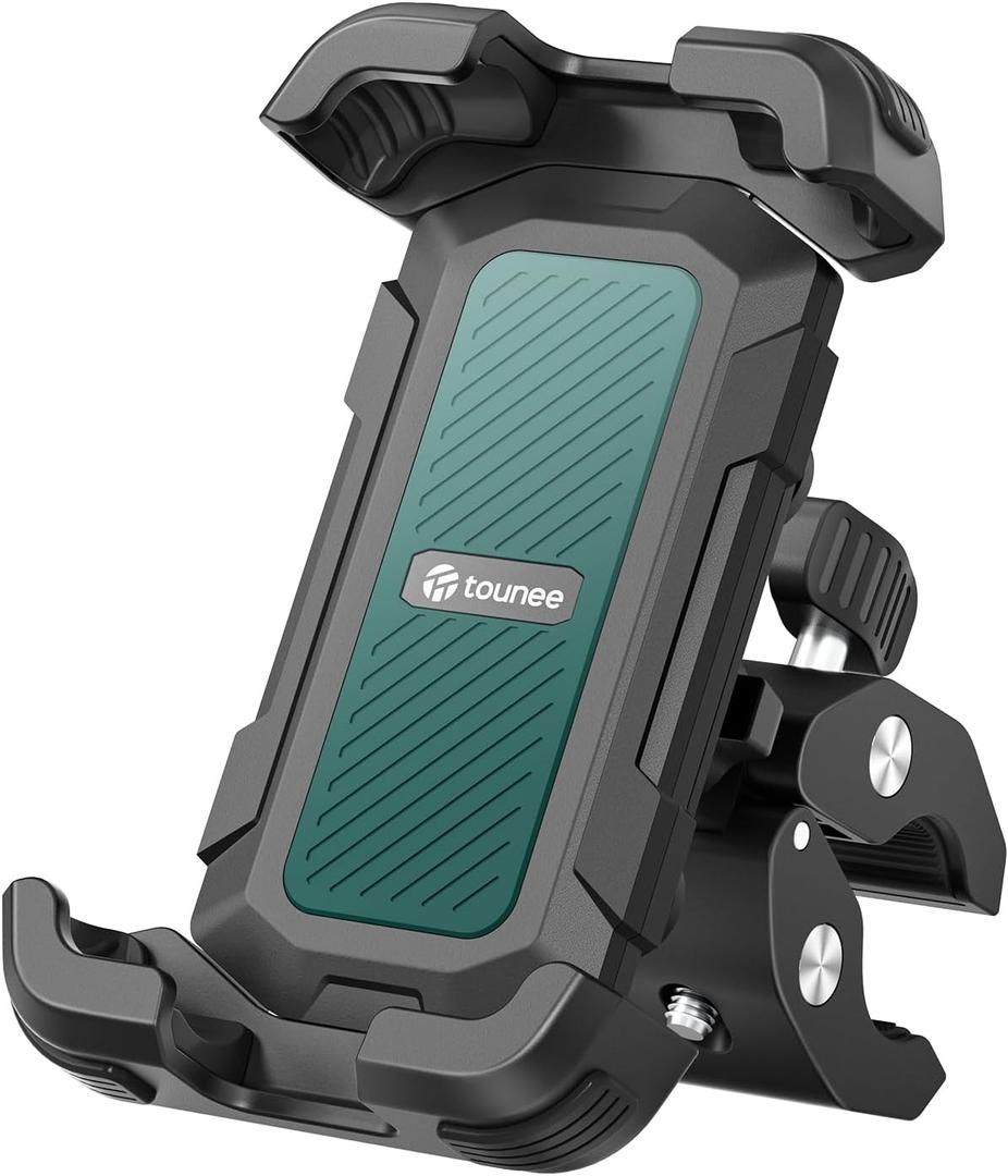 tounee Motorcycle Phone Holder Mount -Dual Vibration Dampener, Tool-Free Bike Phone Holder Handlebar Clip & Secure Lock for iPhone 16/15 Pro Max, 4.7-6.7" Phones - Green