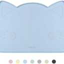 Coomazy Cat Food Mat - Thicker Dog Feeding Mat with Raised Edge, Non-Slip Silicone for Floor, Waterproof (Blue, Medium)