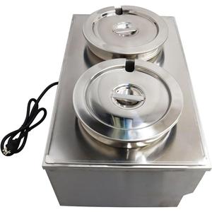 INTBUYING 2 Pan Food Soup Warmer Stove Bain Marie Commercial Canteen Buffet Steam Heater Stainless Steel with 2 Pots 110V 1500W