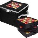 ProPik Christmas Ornament Storage Box, Organizer Holds Up to 48 Xmas Balls with 3 Separate Removable Trays, Container has Dividers to Organize Holiday Tree Ornaments (Black)
