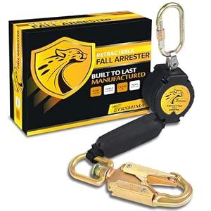 TRSMIMA Fall Protection Retractable Lanyard - 10FT Construction Self-Retracting Lanyard Fall Arrest Safety Roofing Carbineer Swivel Top Steel Snap Hook