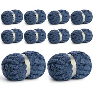 10 Pack Jumbo Chenille Yarn for Crocheting, #10 Super Bulky Baby Soft Yarn for Hand Knitting, 220 yds /70.5 oz Fluffy Chunky Knit Throw Blanket Yarn (Navy Blue)