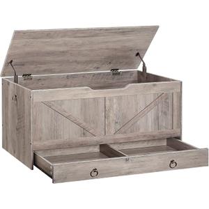HOOBRO Storage Chest, 39.3" Toy Chest with Drawer, Wooden Storage Bench, Sturdy Entryway Bench Supports 220 lb, Safety Hinge, U-Shaped Opening, Easy Assembly, Greige BG710CW01G1, 39.3"L x 15.7"W x 19.7"H