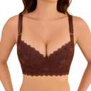 Push Up Lace Bra Soft Underwire T-Shirt Bras Add One Cup Back Fat Bra with High Support(34B-46DD) (Brown)