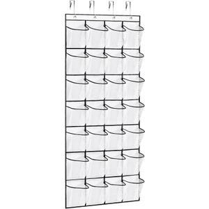 VOPTON 28Large Pockets Over The Door Shoe Organizer, Hanging Shoe Organizer for Closet, Premium Clear Shoe Rack for Door, Shoes Hanger Organizers Storage Holder for Back of Door and 4Metal Hook White