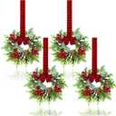 4Pcs Small Christmas Wreath - Mini Wreaths with Red Berry Pine Eucalyptus Christmas Wreaths for Door Kitchen Cabinets Window Fireplaces Decor