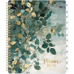 Planner 2025-2026 - Academic Planner 2025-2026, 8" x 10", JUL.2025 - JUN.2026, Weekly Monthly Calendar with 12 Monthly Tabs, Strong Twin-wire Binding, Back Pocket - Art Leaves